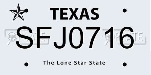 SFJ0716 Texas License Plate