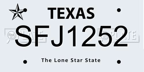 SFJ1252 Texas License Plate