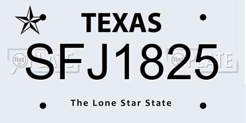 SFJ1825 Texas License Plate