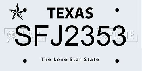 SFJ2353 Texas License Plate