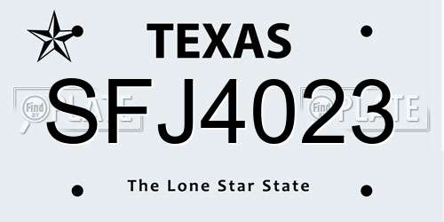 SFJ4023 Texas License Plate
