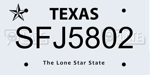 SFJ5802 Texas License Plate