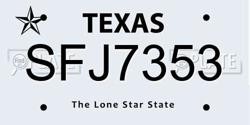 SFJ7353 Texas License Plate