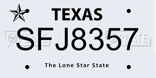 SFJ8357 Texas License Plate
