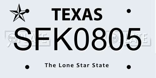 SFK0805 Texas License Plate