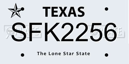 SFK2256 Texas License Plate