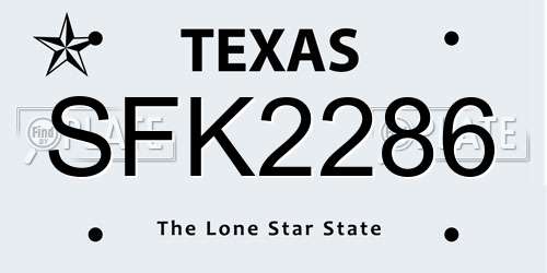 SFK2286 Texas License Plate
