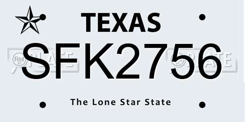 SFK2756 Texas License Plate