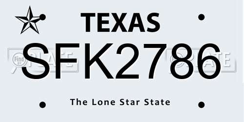 SFK2786 Texas License Plate