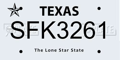 SFK3261 Texas License Plate