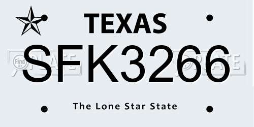 SFK3266 Texas License Plate
