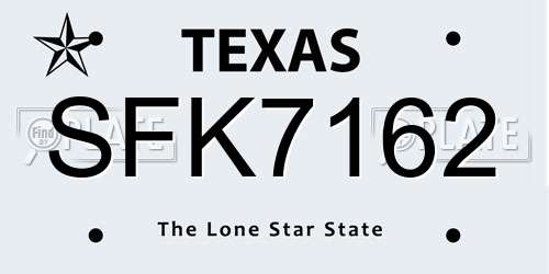 SFK7162 Texas License Plate