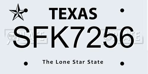 SFK7256 Texas License Plate