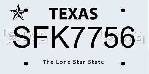 SFK7756 Texas License Plate