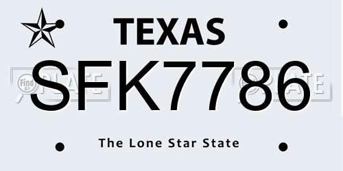 SFK7786 Texas License Plate