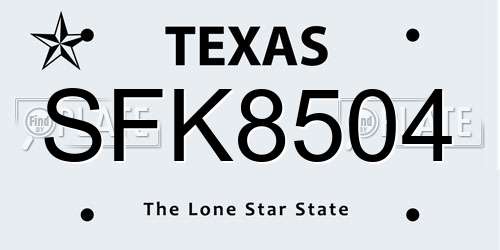 SFK8504 Texas License Plate