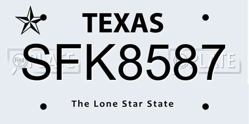 SFK8587 Texas License Plate