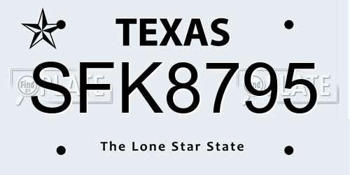 SFK8795 Texas License Plate
