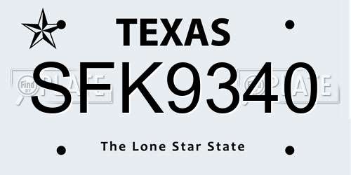 SFK9340 Texas License Plate