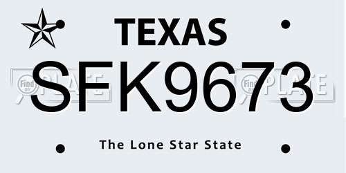 SFK9673 Texas License Plate