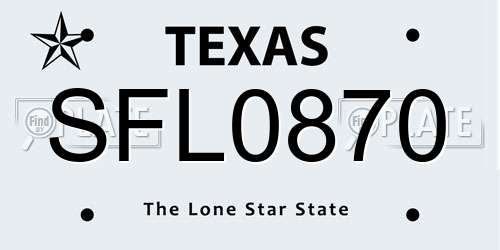 SFL0870 Texas License Plate