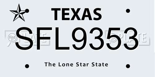 SFL9353 Texas License Plate