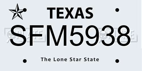 SFM5938 Texas License Plate