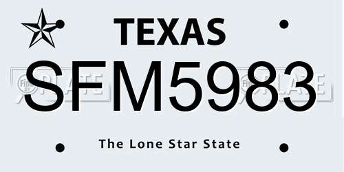 SFM5983 Texas License Plate