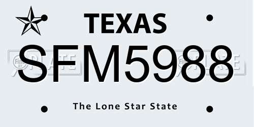SFM5988 Texas License Plate