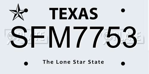 SFM7753 Texas License Plate