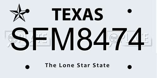 SFM8474 Texas License Plate