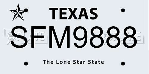 SFM9888 Texas License Plate