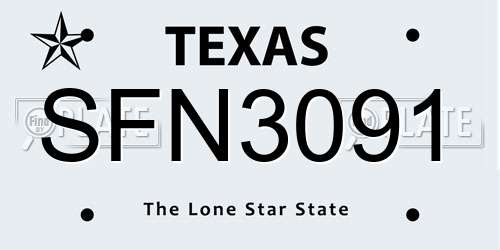 SFN3091 Texas License Plate