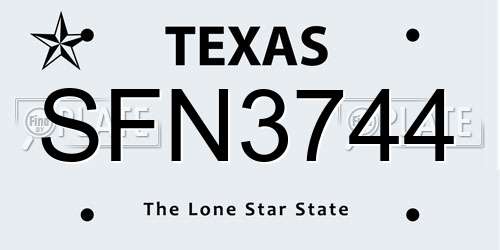 SFN3744 Texas License Plate