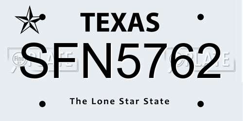 SFN5762 Texas License Plate