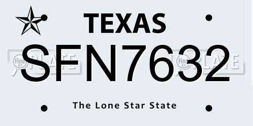 SFN7632 Texas License Plate
