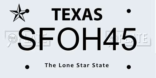 SFOH45 Texas License Plate