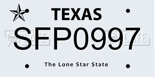 SFP0997 Texas License Plate
