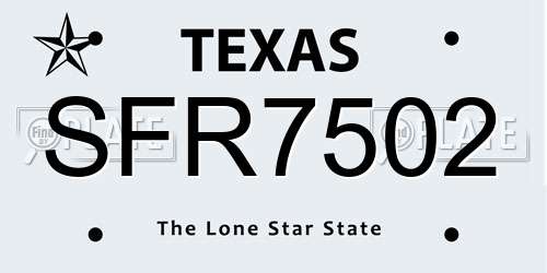 SFR7502 Texas License Plate