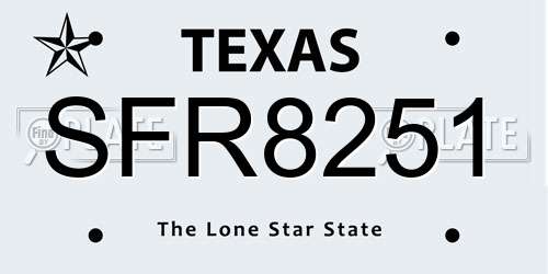 SFR8251 Texas License Plate