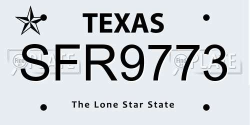 SFR9773 Texas License Plate