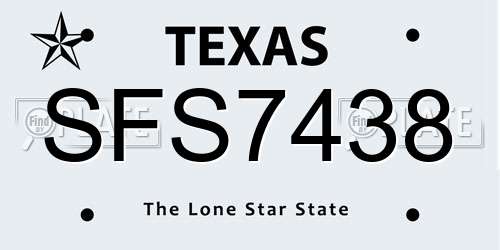 SFS7438 Texas License Plate