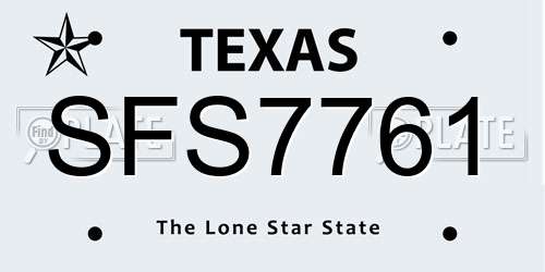 SFS7761 Texas License Plate