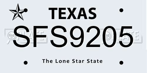 SFS9205 Texas License Plate
