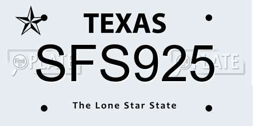 SFS925 Texas License Plate