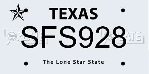 SFS928 Texas License Plate