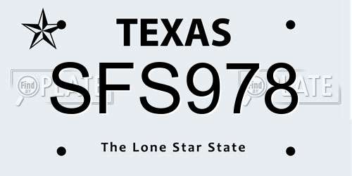 SFS978 Texas License Plate