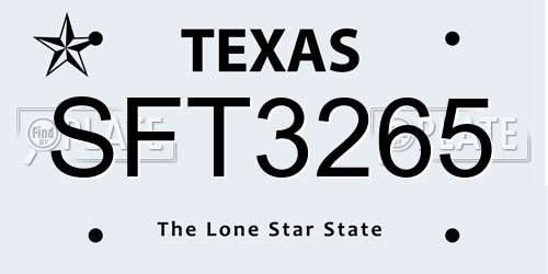 SFT3265 Texas License Plate