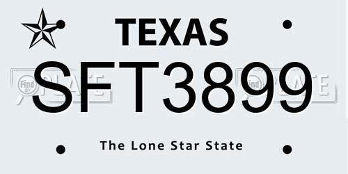 SFT3899 Texas License Plate