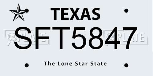 SFT5847 Texas License Plate